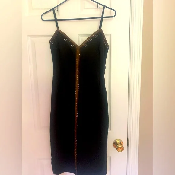 Dresses | Black Ice Jeans Pencil Fit Dress With Bronzegold Trim Accent |  Poshmark